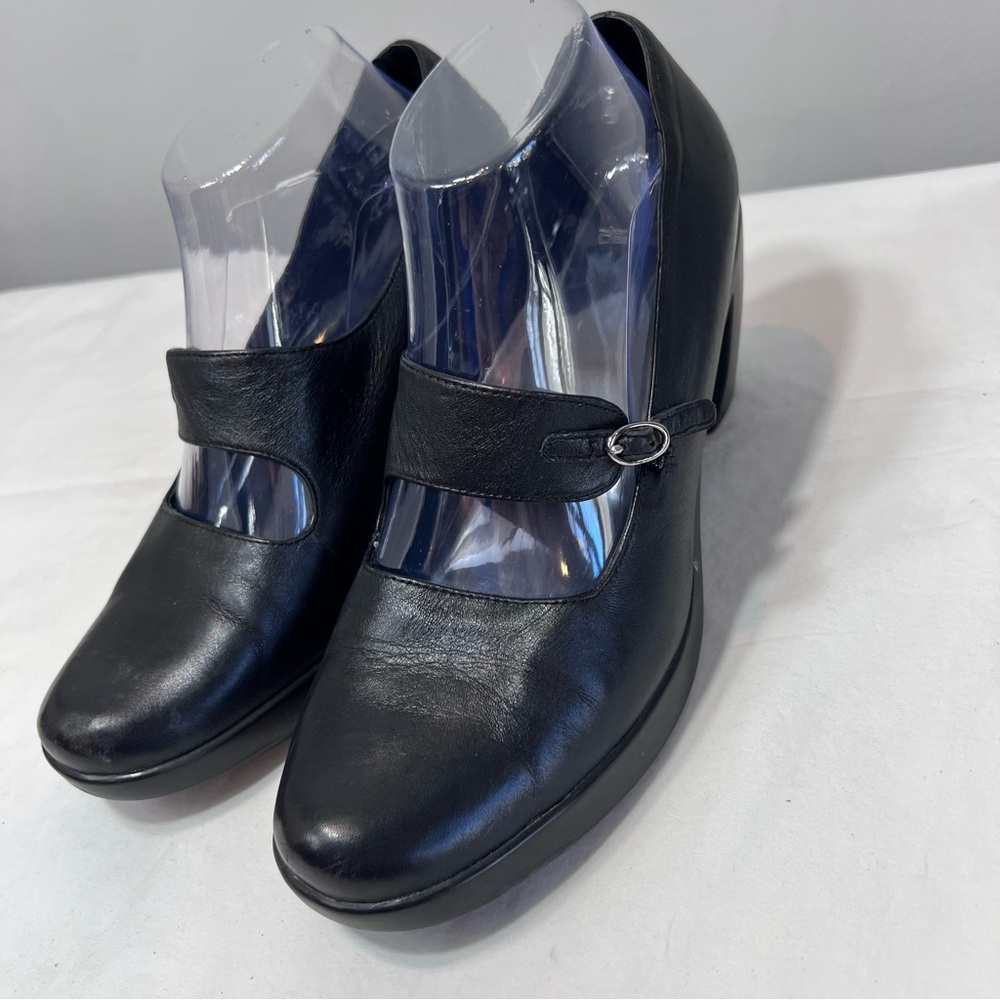 Dansko Black Leather Mary Jane Wedge Heels